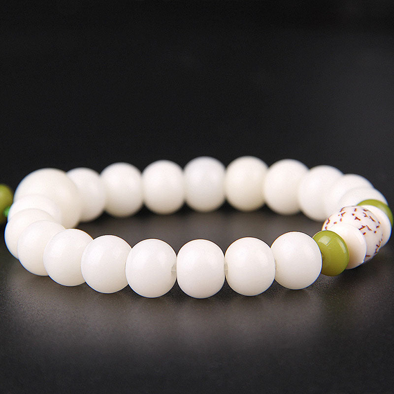 Pulsera de la suerte con semillas de Bodhi, color blanco natural, con Buddha Stones