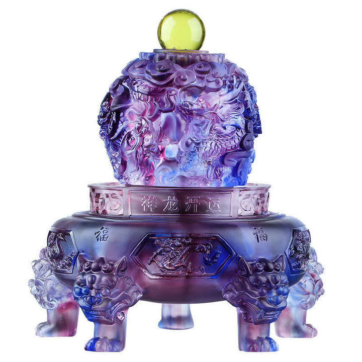 Buddha Stones Feng Shui dragón auspicioso hecho a mano Liuli cristal giratorio pieza de arte suerte decoración de la Oficina del hogar