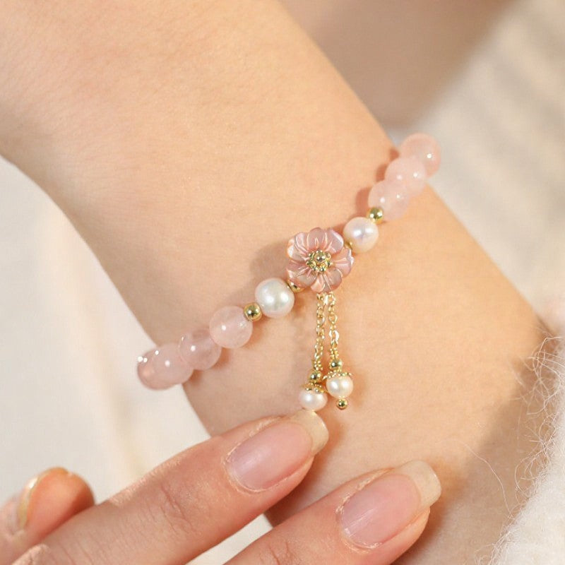 Buddha Stones Pulsera con dije de flor de perlas de cuarzo rosa y amor - image 11
