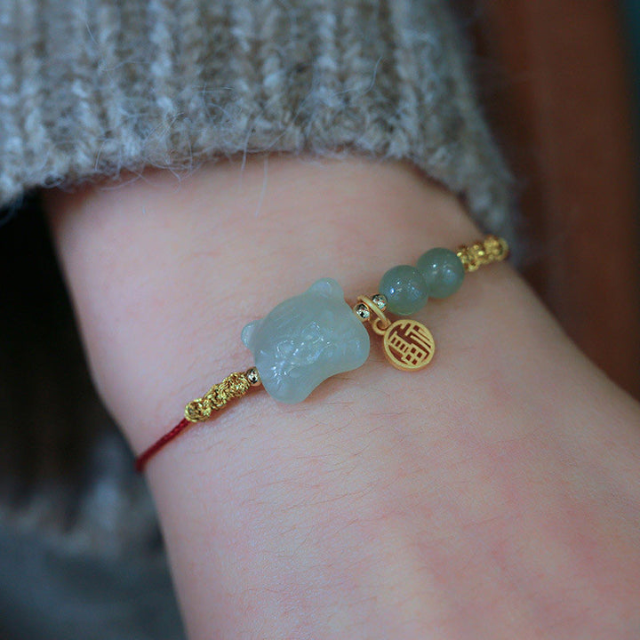 Pulsera de hilo rojo de prosperidad con Buddha Stones del zodíaco chino, tigre, Jade