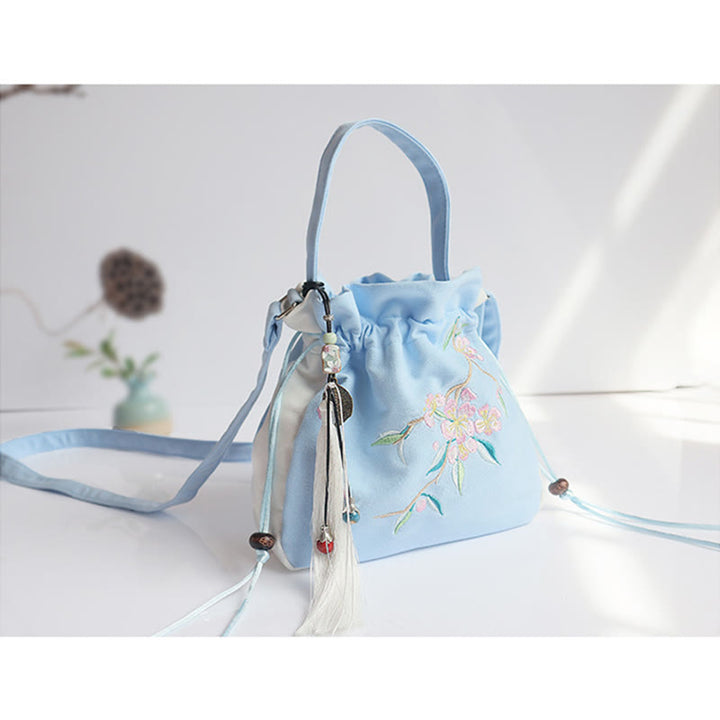Bolso de hombro de lona con flores bordadas hechas a mano con Buddha Stones