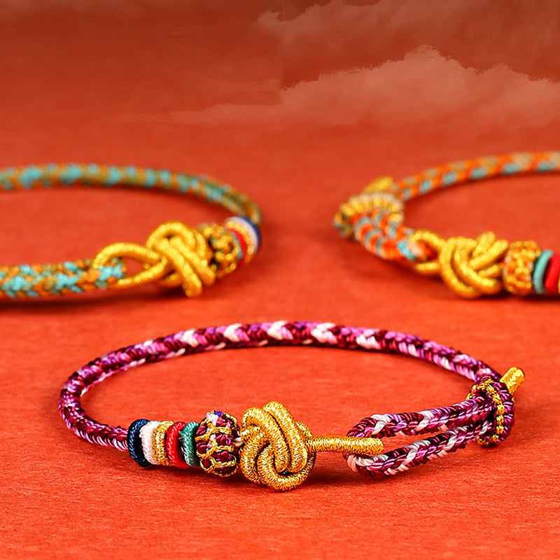 Pulsera de cuerda trenzada de protección de cuerda colorida Dunhuang hecha a mano con Buddha Stones