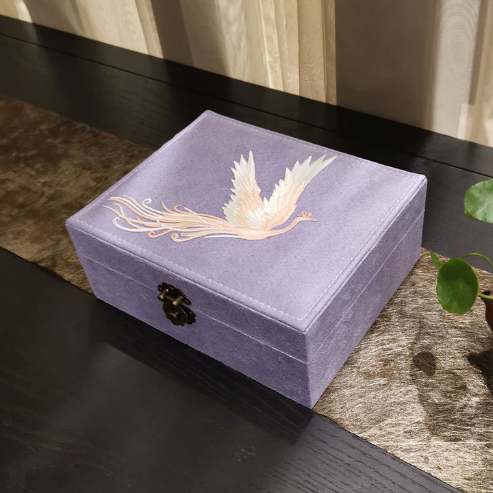 Caja organizadora de joyería de Fénix púrpura con Buddha Stones , caja de almacenamiento de joyería de dos capas, caja de franela