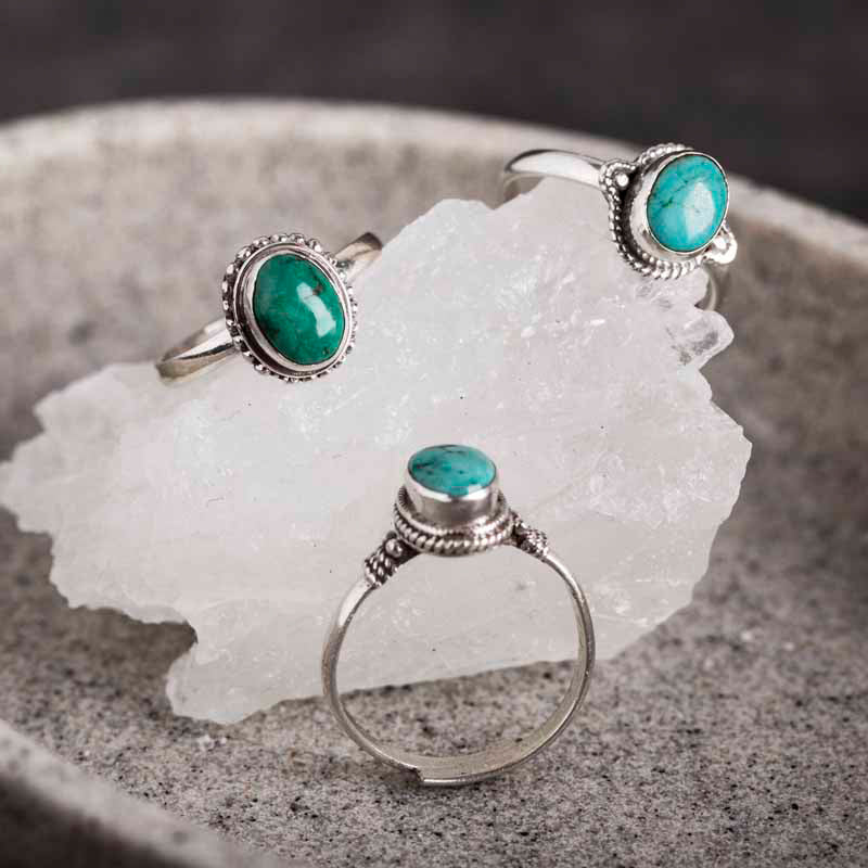 Anillo de amor de sabiduría turquesa de plata de ley 925 con Buddha Stones