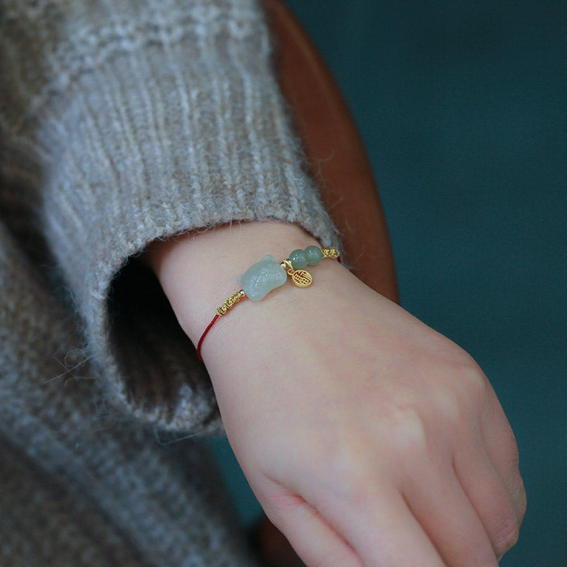 Pulsera de hilo rojo de prosperidad con Buddha Stones del zodíaco chino, tigre, Jade