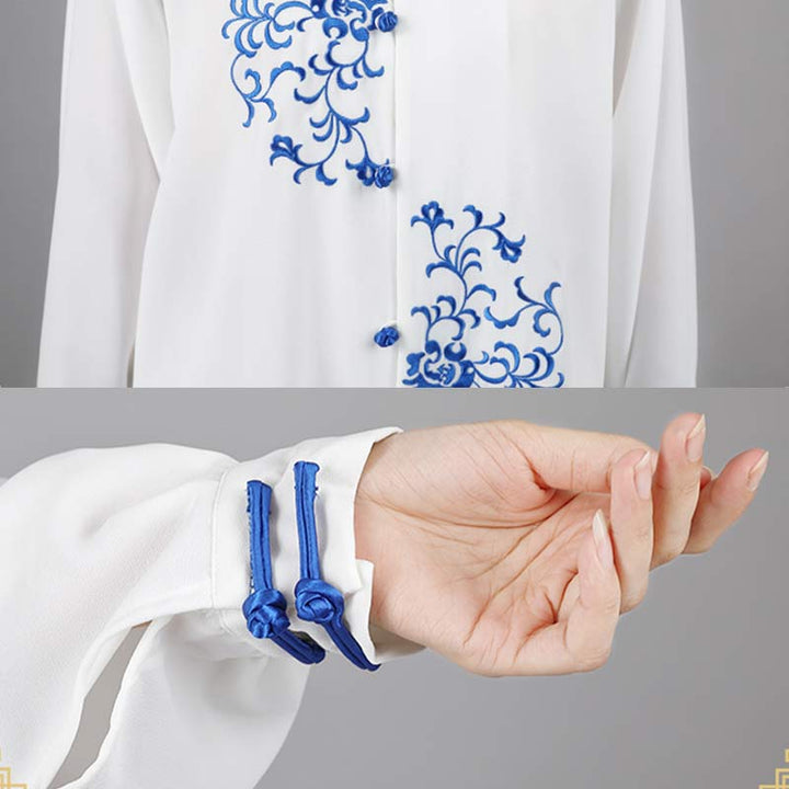 Buddha Stones Conjunto de ropa unisex para práctica de meditación, oración, tai chi y qigong con bordado de flores - image 15