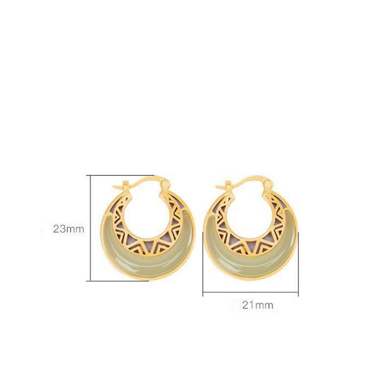 Pendientes colgantes de prosperidad de jade con luna creciente y Buddha Stones