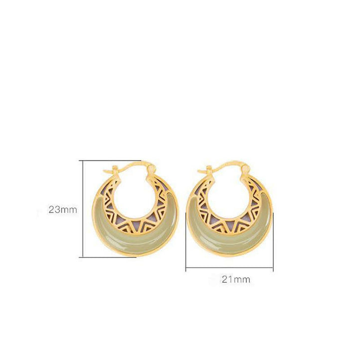 Pendientes colgantes de prosperidad de jade con luna creciente y Buddha Stones