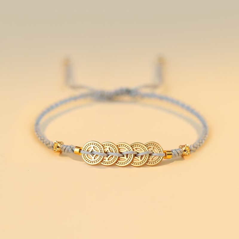 Pulsera trenzada de fuerza de la suerte del árbol de la fortuna de la moneda de cobre de las Buddha Stones