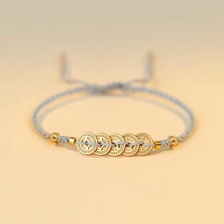 Pulsera trenzada de fuerza de la suerte del árbol de la fortuna de la moneda de cobre de las Buddha Stones