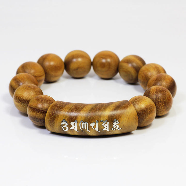 Pulsera de plata de ley 999 con Buddha Stones, sándalo verde, Om Mani Padme Hum, dragón, Fénix, Dharmachakra, con incrustaciones de paz