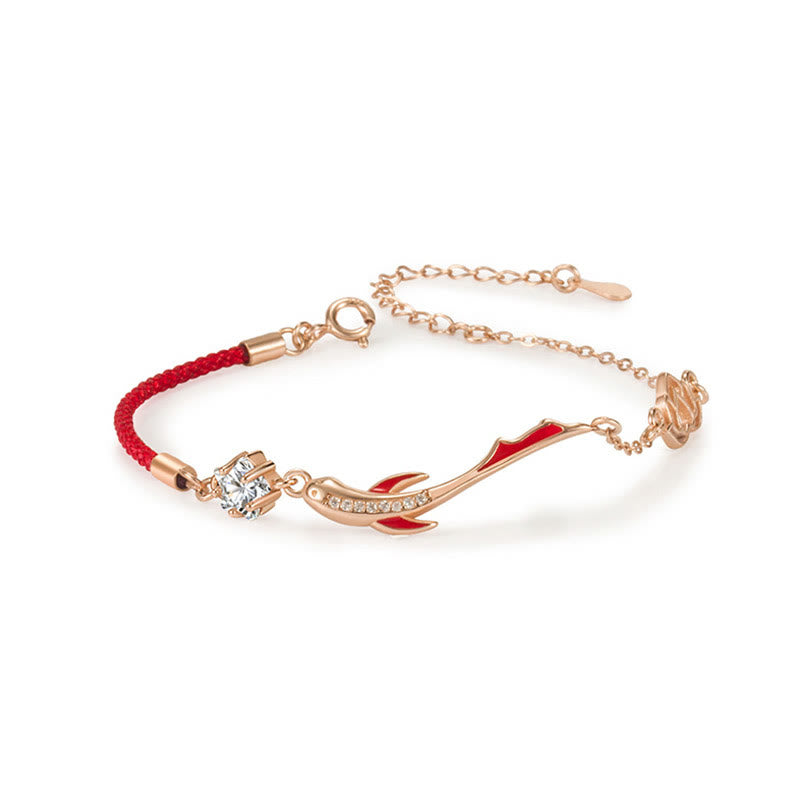Pulsera de hilo rojo trenzado con estrella de loto y pez Koi de la suerte de plata de ley 925 con Buddha Stones