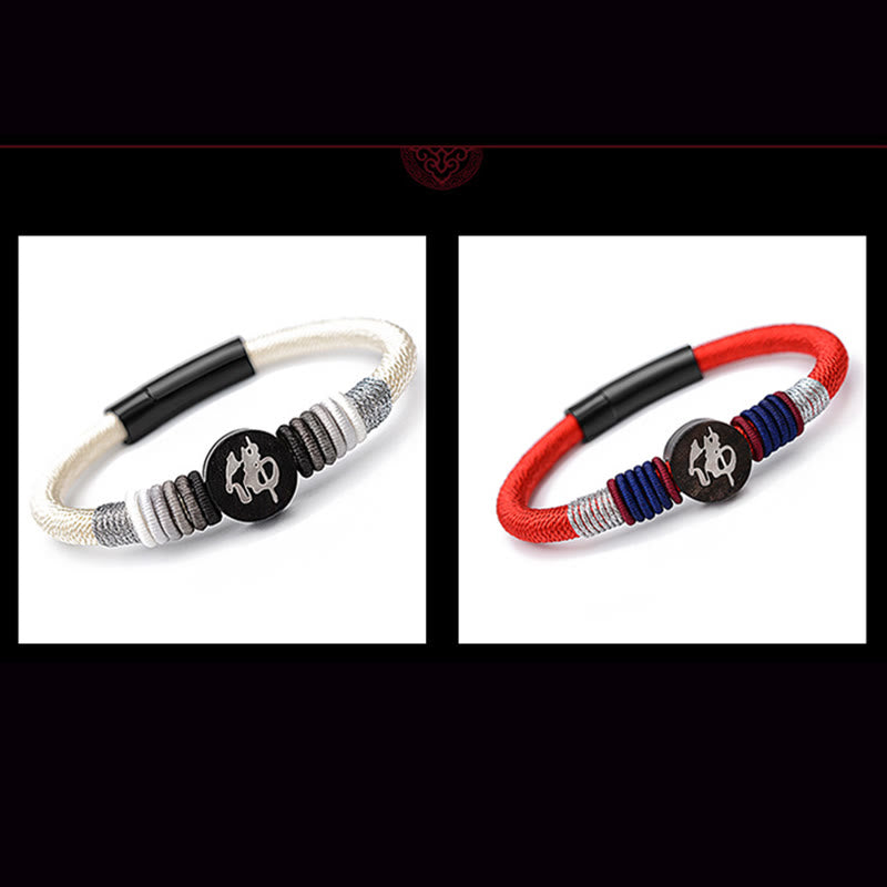 Pulsera de cuerda hecha a mano de ébano con personaje de Buda de Buddha Stones