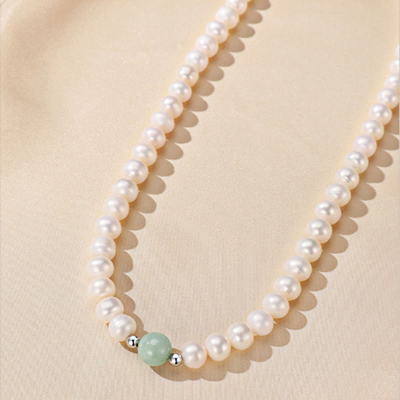 Collar curativo de jade y perlas naturales de plata de ley 925 con Buddha Stones , pendientes con caja de regalo
