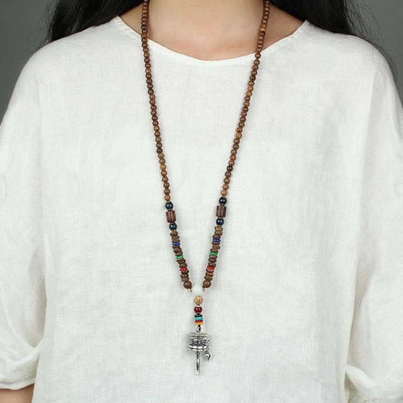 Buddha Stones tibetano Om Mani Padme Hum rueda de oración rotación Vajra collar de madera colgante - image 15