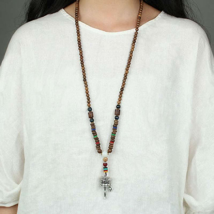 Buddha Stones tibetano Om Mani Padme Hum rueda de oración rotación Vajra collar de madera colgante - image 15