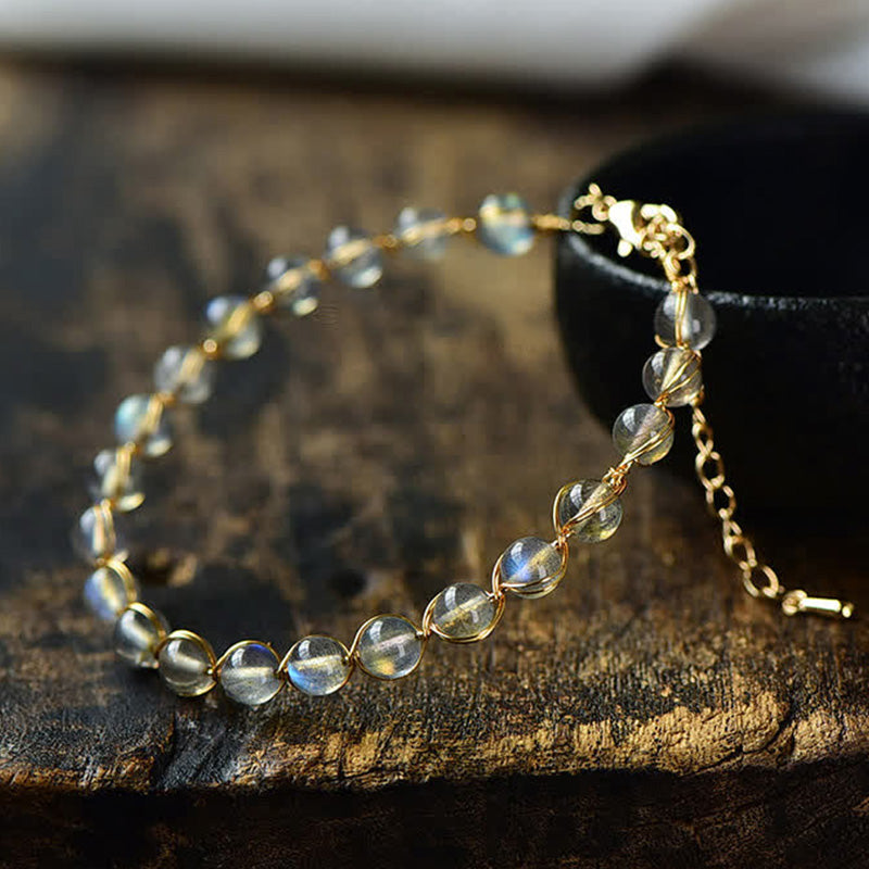 Pulsera positiva curativa de oro de 14 quilates con piedra lunar natural de Buddha Stones