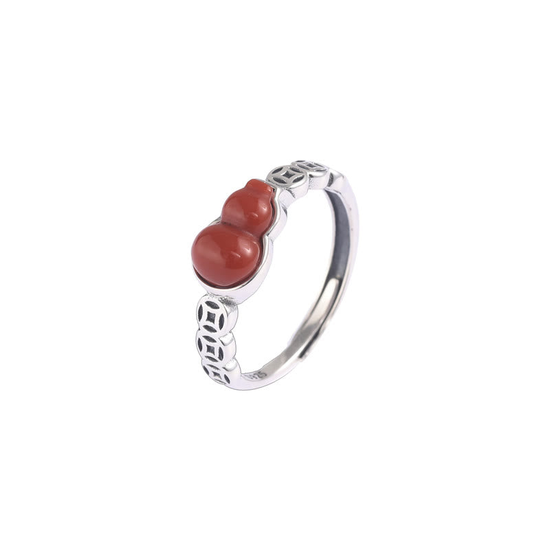 Anillo de autoaceptación de moneda de cobre con forma de calabaza de ágata roja de Plata de Ley 925 con Buddha Stones