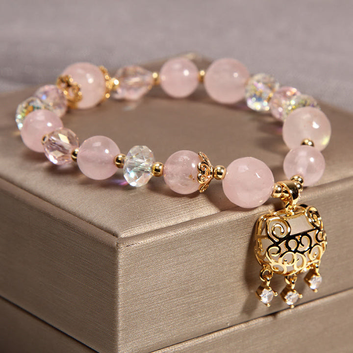 Pulsera de protección calmante de cristal rosa natural con Buddha Stones