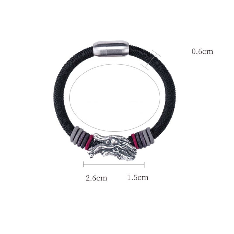 Pulsera trenzada hecha a mano para niños y adultos con diseño de dragón de plata de ley 999 con Buddha Stones