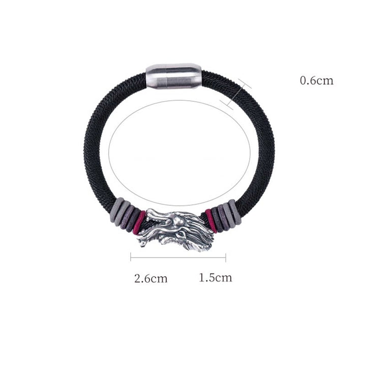 Pulsera trenzada hecha a mano para niños y adultos con diseño de dragón de plata de ley 999 con Buddha Stones