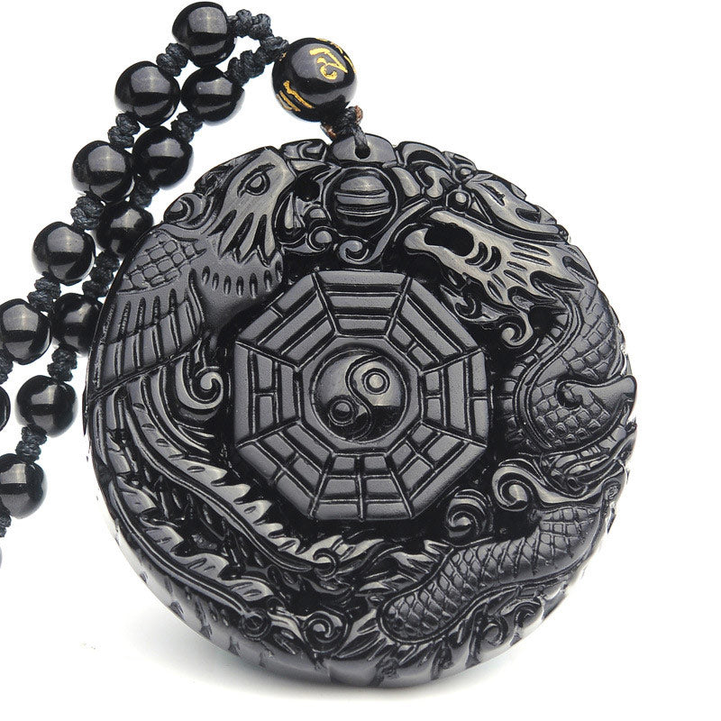 Collar con colgante de obsidiana con diseño de dragón Bagua y Buddha Stones - Obsidiana - image 1