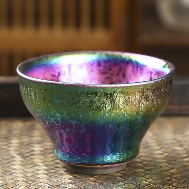 Taza de té de cerámica Jianzhan chino, hecha a mano, con Buddha Stones, arcoíris, Tenmoku, Kung Fu
