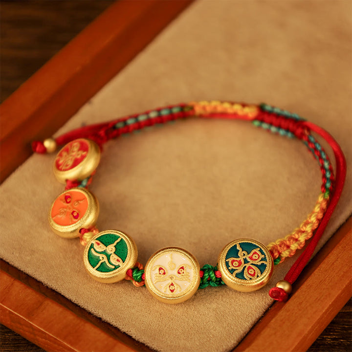 Pulsera de la suerte trenzada con cuerda colorida, cinco dioses tibetanos de la riqueza, Buddha Stones