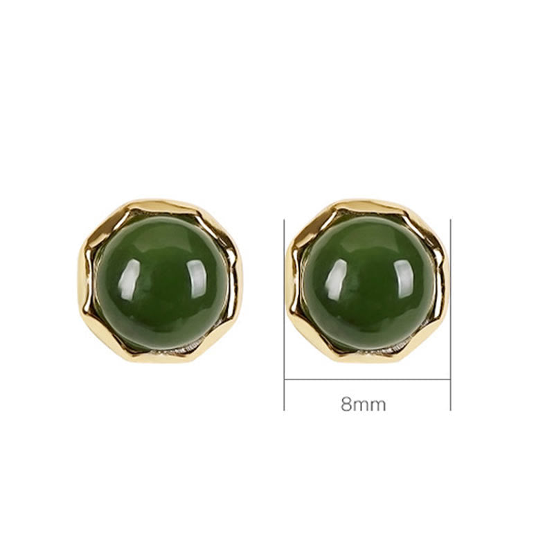 Pendientes de tuerca de la suerte con cuentas de jade cian hetiano natural chapado en plata de ley 925 con Buddha Stones