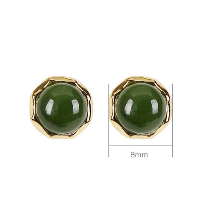 Pendientes de tuerca de la suerte con cuentas de jade cian hetiano natural chapado en plata de ley 925 con Buddha Stones