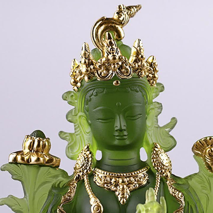 Bodhisattva Tara Verde hecho a mano Liuli Crystal Art Piece Protección Hogar Oficina Estatua Decoración