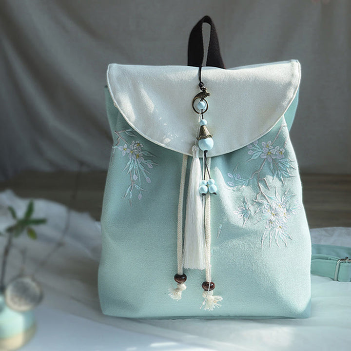 Mochila de lona de gran capacidad bordada hecha a mano con Buddha Stones