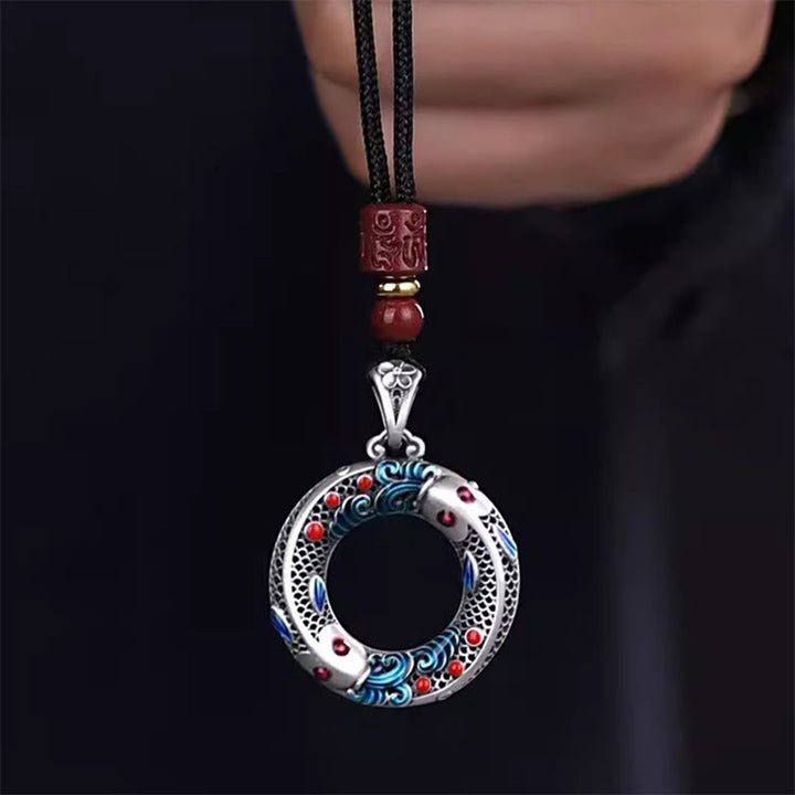 Colgante de collar con colgante de cobre con hebilla de paz y pez Koi, Buddha Stones