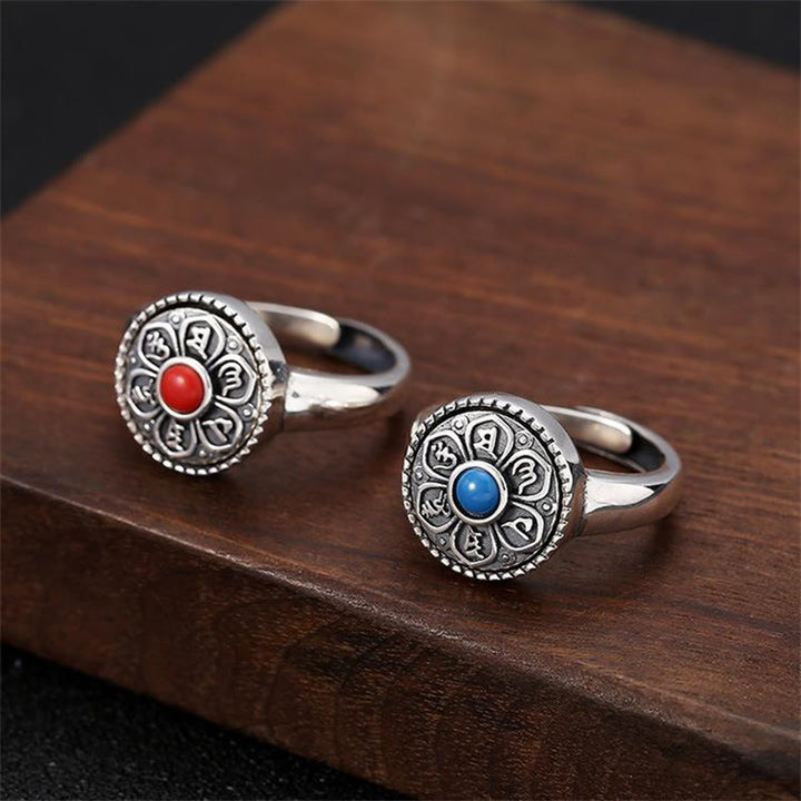 Anillo giratorio de paz con Buddha Stones tibetanas Om Mani Padme Hum