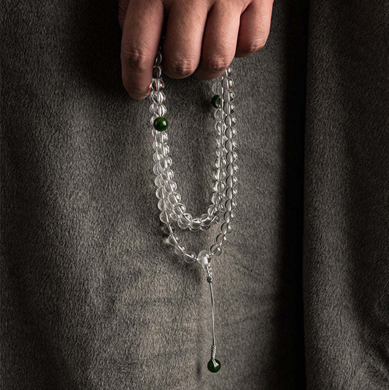 Pulsera de meditación de jade de cristal blanco de 108 cuentas Mala