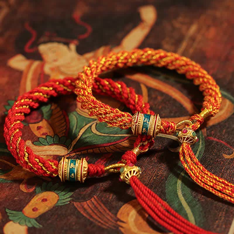 Pulsera de cuerda tejida con dije de rueda de oración Thangka de la suerte hecha a mano tibetana con Buddha Stones
