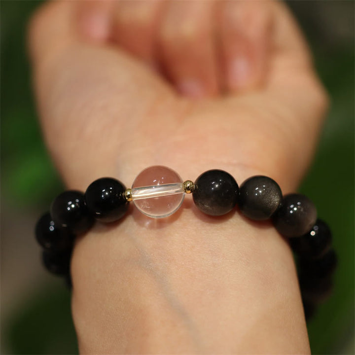 Pulsera de pareja de Color Yin Yang con protección de cristal blanco de cristal rosa obsidiana con brillo de plata Natural