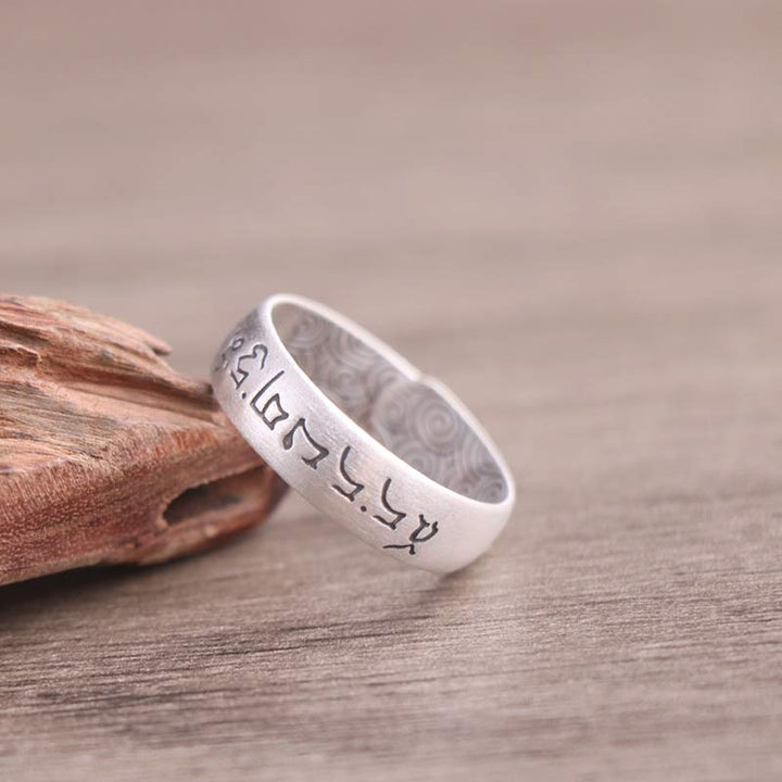 Anillo de bendición de seis palabras verdaderas con elefante de loto de plata de ley 999 con Buddha Stones