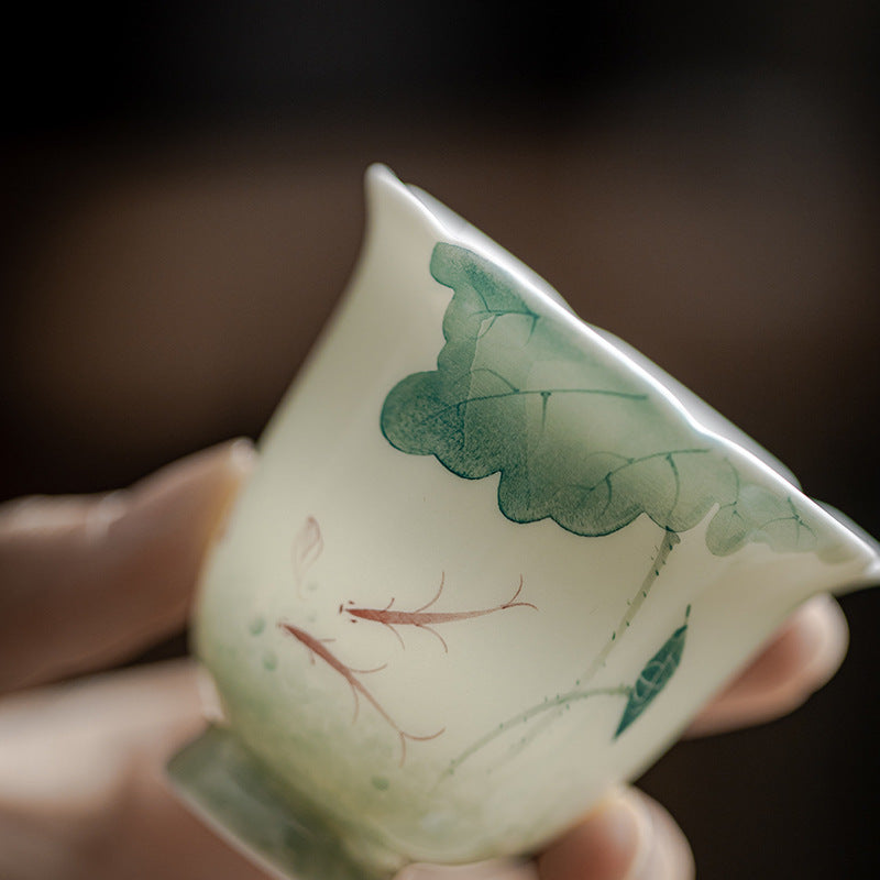 Taza de té de cerámica con diseño de hoja de loto, pez Koi, Buddha Stones, taza de té de Kung Fu, 65ml