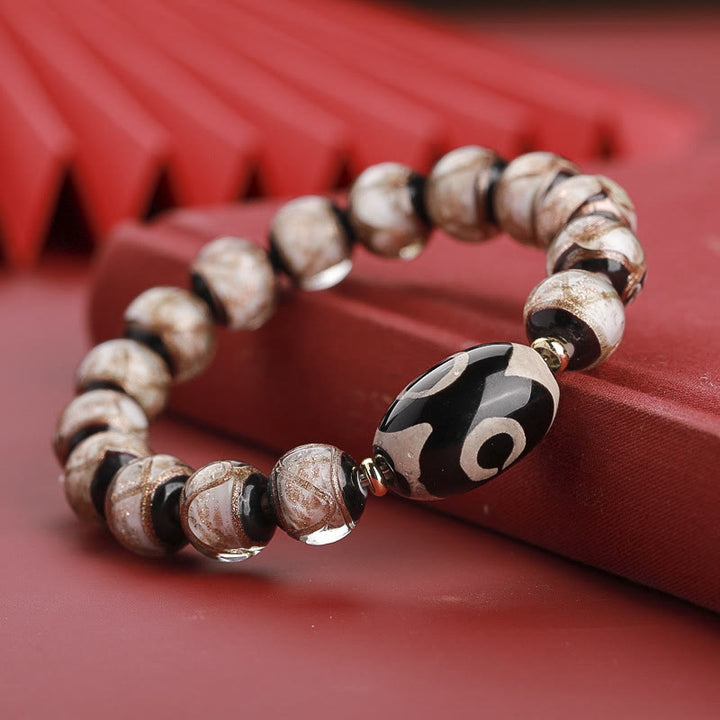 Buddha Stones tibetanas Dzi de nueve ojos, cuentas Dzi de tres ojos, cuentas de vidrio Liuli, pulsera de riqueza