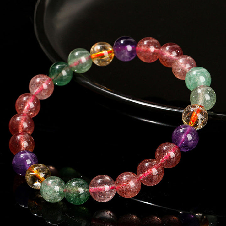 Pulsera con cuentas curativas de amor de cuarzo fresa multicolor natural con Buddha Stones