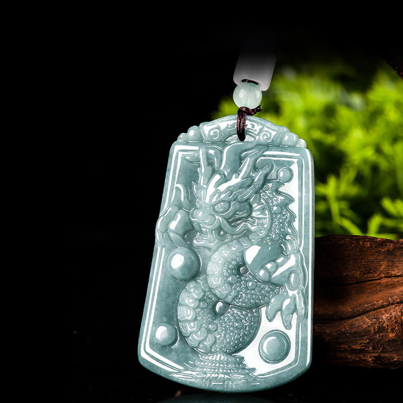 Buddha Stones Año del Dragón Dragón del Zodíaco Chino Viaja por el Mundo Collar de Fuerza de Jade Colgante