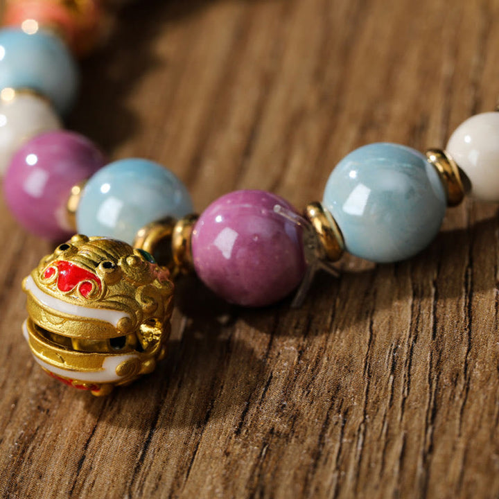 Buddha Stones tibetano Zakiram diosa de la riqueza conejo cabeza de león encanto Liuli vidrio incienso ceniza porcelana cuentas pulsera de protección