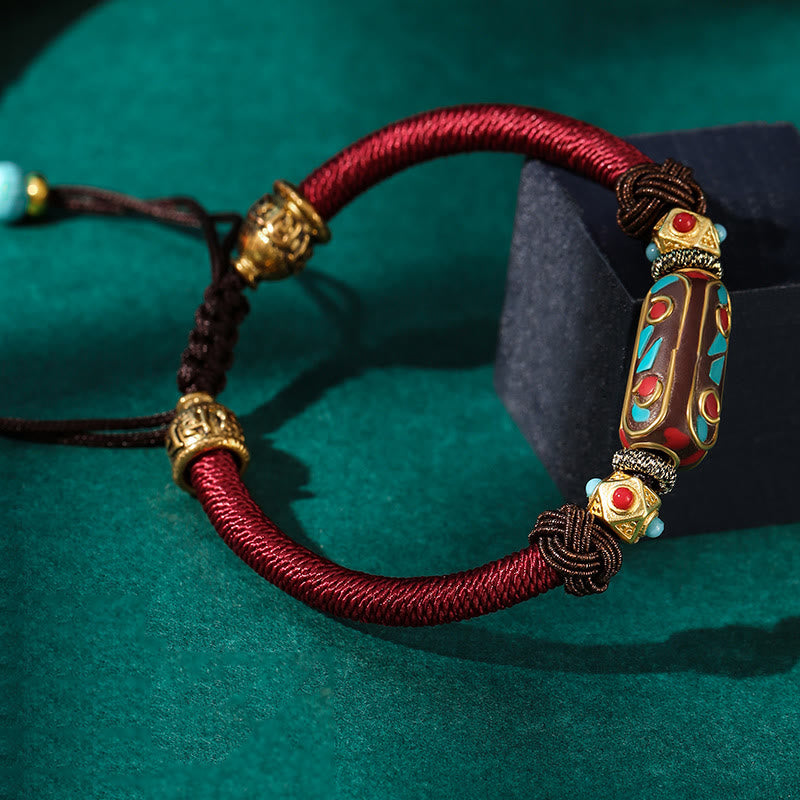 Pulsera trenzada de fuerza Om Mani Padme Hum de turquesa tibetana hecha a mano con Buddha Stones