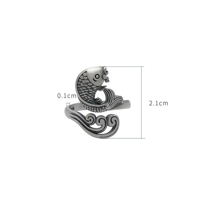Anillo de plata de ley 925 con Buddha Stones , pez koi, ondulación de agua, suerte y riqueza