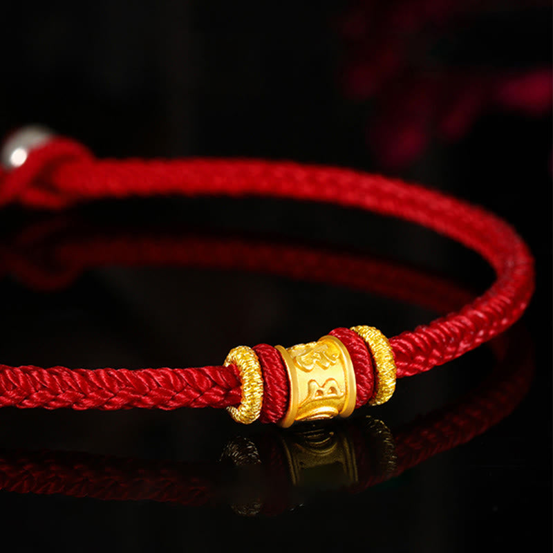 Pulsera de cuentas de la suerte con Buddha Stones Tíbet, oro 999, Om Mani Padme Hum, protección grabada