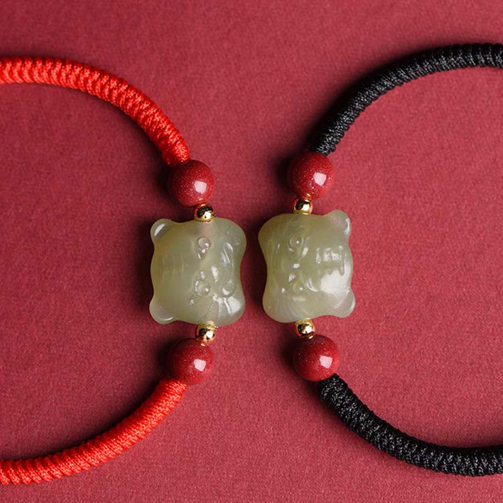 Pulsera de hilo de tigre de la suerte con cinabrio de jade y Buddha Stones