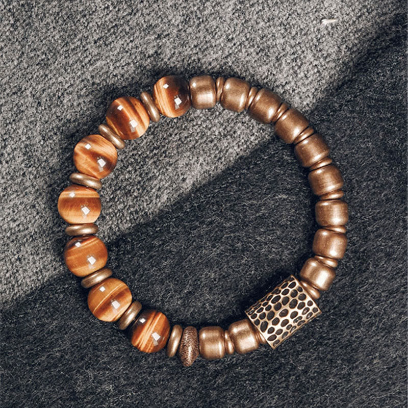 Pulsera de protección de cobre con piedra de ojo de tigre de Buddha Stones