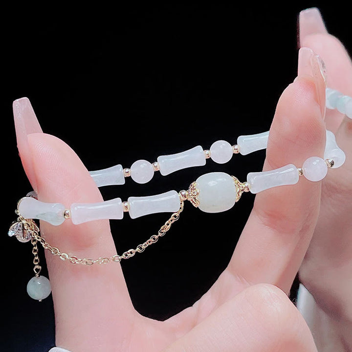 Pulsera de bendición de la suerte con patrón de bambú de jade blanco Tianshan de Buddha Stones