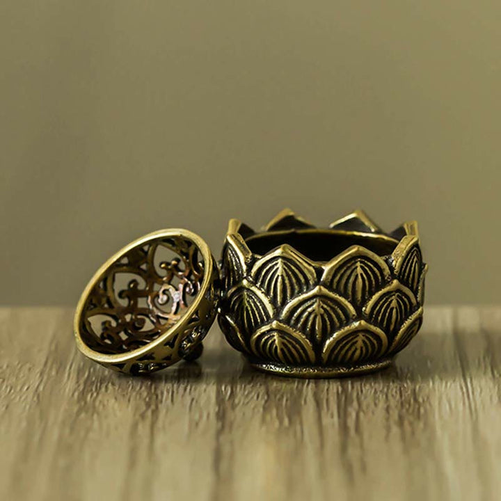 Quemador de incienso de cobre para meditación con diseño de mini loto tibetano